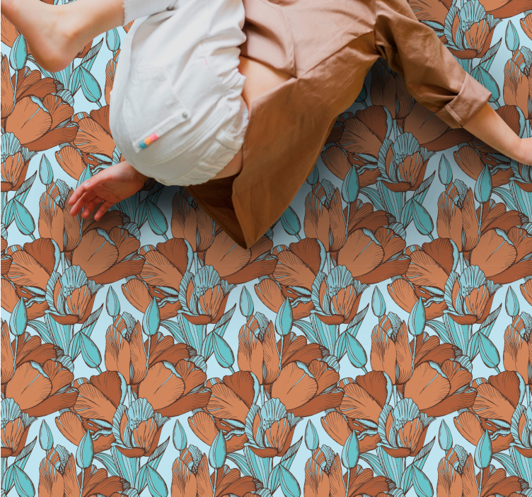 Bruna tulpaner konstnärlig blå design blommig matta - Tenstickers