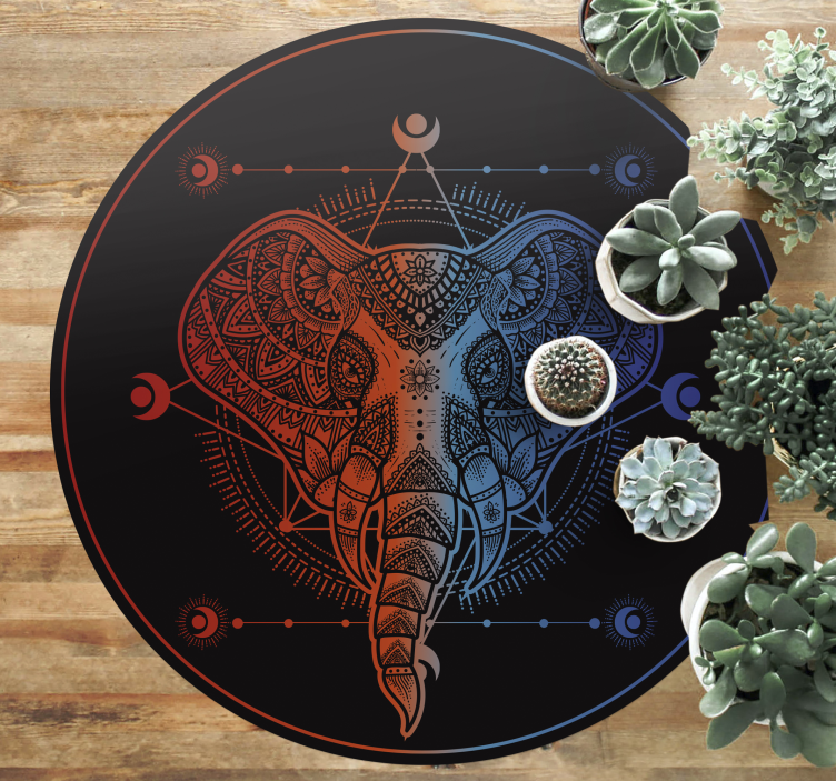 Cirkulär mandala elefant mandala vinylmatta - Tenstickers