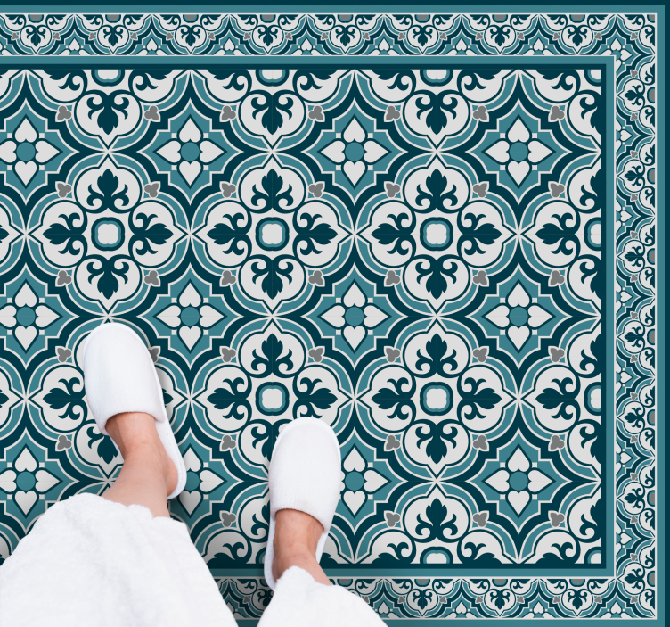 Cyan och blå klassiska blommor kakel matta - Tenstickers