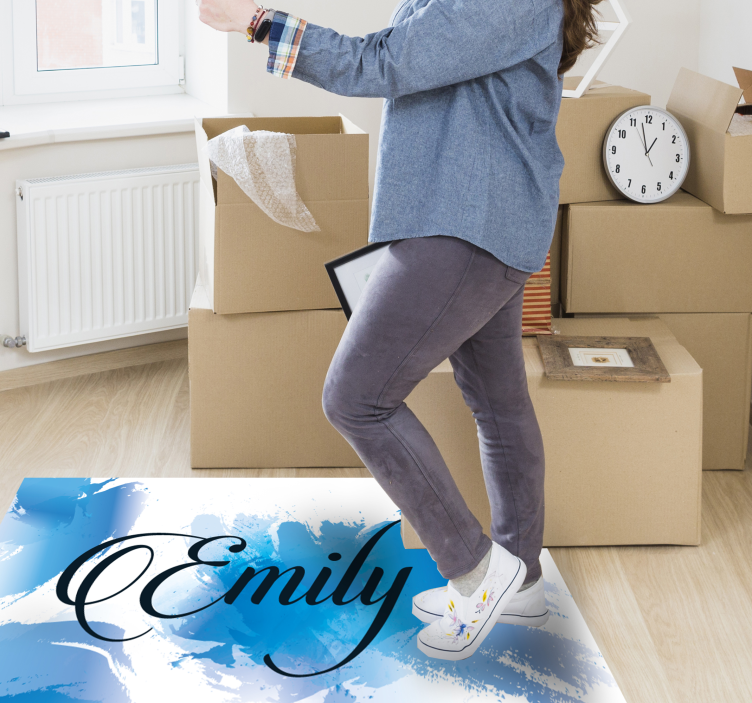 Blå stänk med namn Vinylmatta Ungdom - Tenstickers