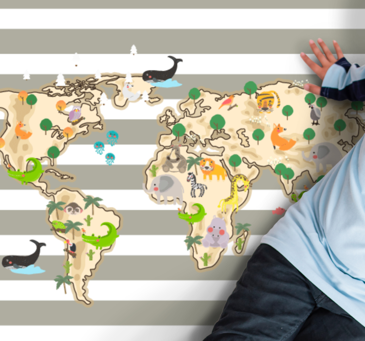 Färgglad djurillustration Vinylmatta Världskarta - Tenstickers