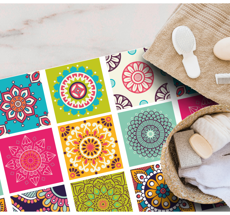 Färgglatt kakelmönster Vinylmatta Mandala - Tenstickers