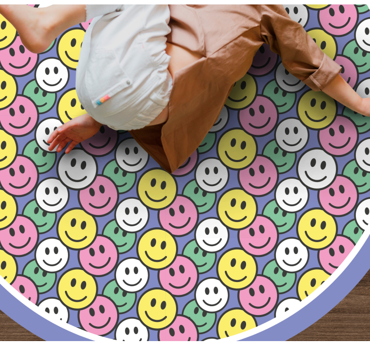 Färgglada pastell smiley ansikten cirkulär matta - Tenstickers