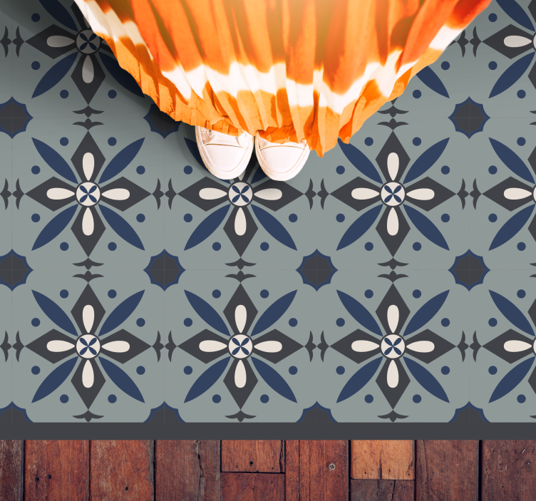 Grått botaniskt motiv Vinylmatta kakeleffekt - Tenstickers