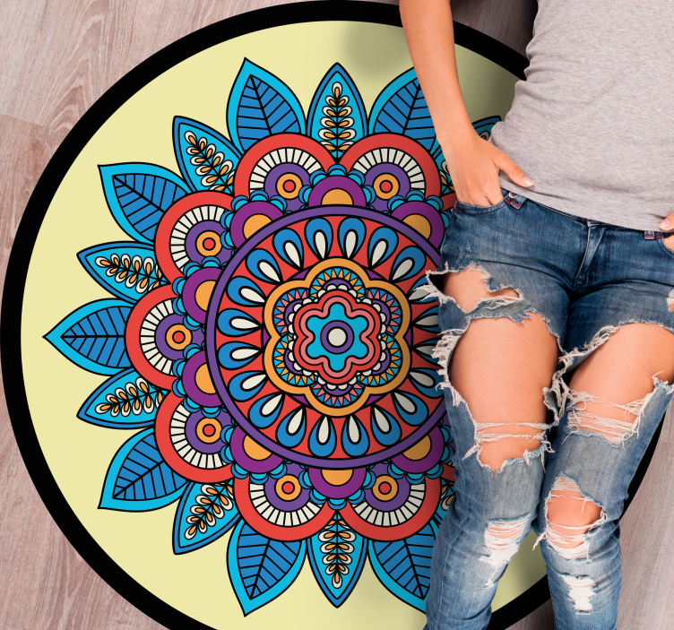 Färgstarkt cirkulärt motiv Vinylmatta Mandala - Tenstickers