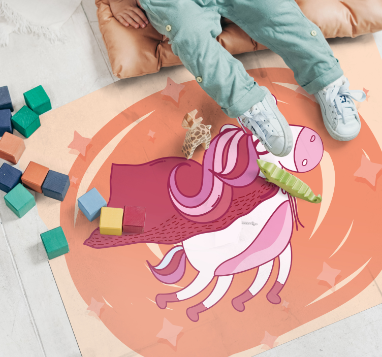 Flygande superhjälte unicorn vinylmatta - Tenstickers