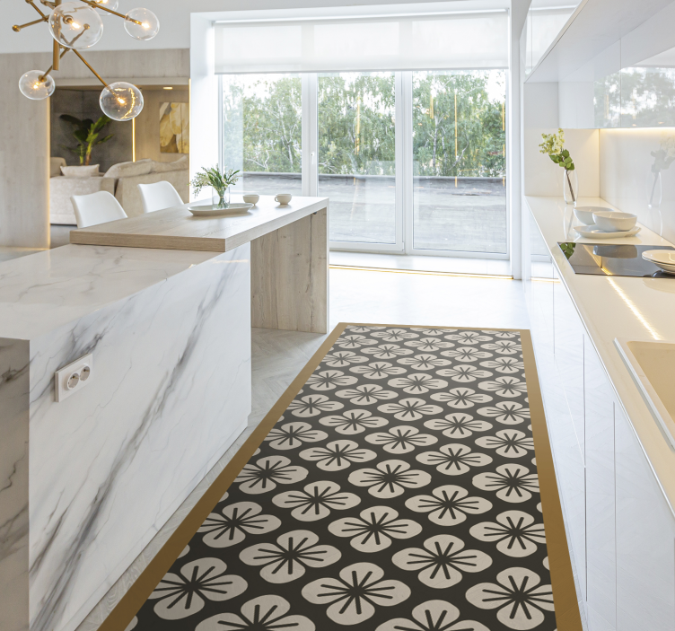 Golvdesign svart blommig matta - Tenstickers