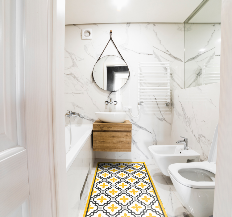 Grå och gula blommor mönster kakel matta - Tenstickers