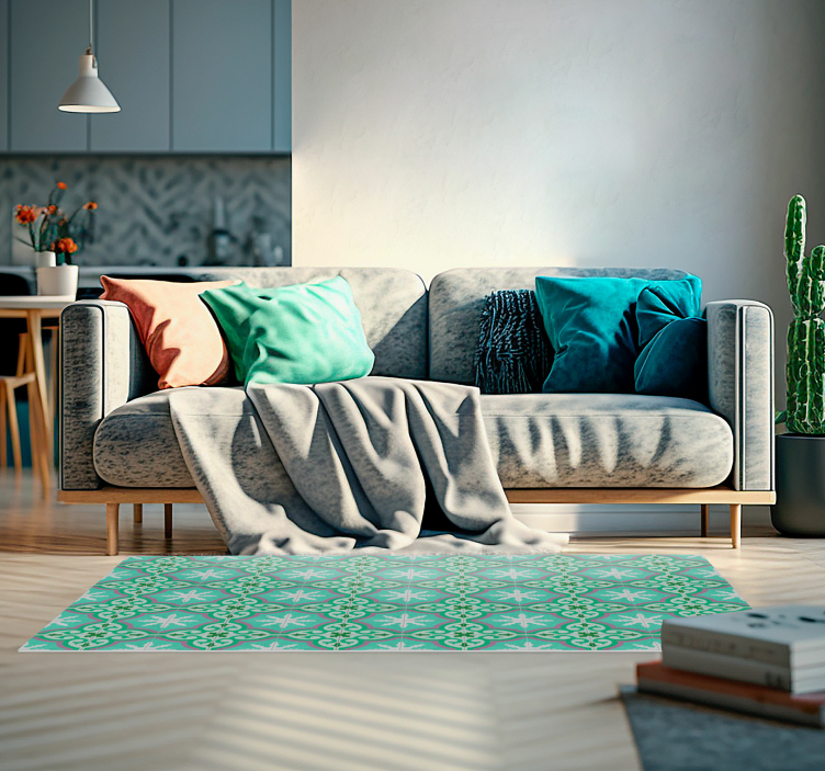 Grön hydraulisk kakel Vinylmatta årgång - Tenstickers