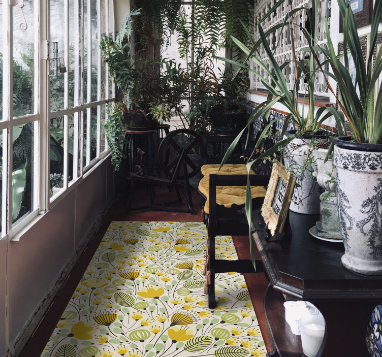 Gul blommig spets blommig vinylmatta - Tenstickers