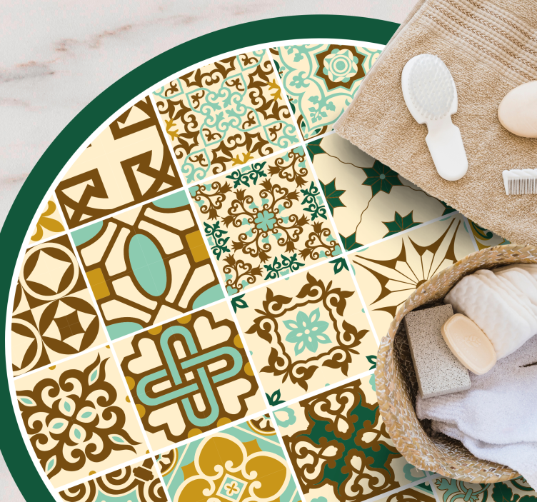 Guld- och gröna spanska kakel badrumsgolv - Tenstickers