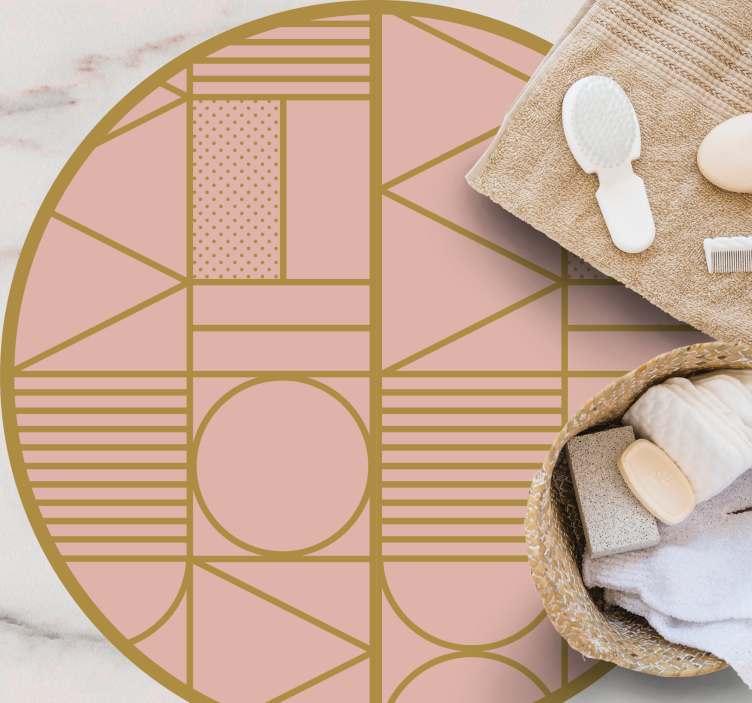 Guld- och rosa geometriska former cirkulär matta - Tenstickers