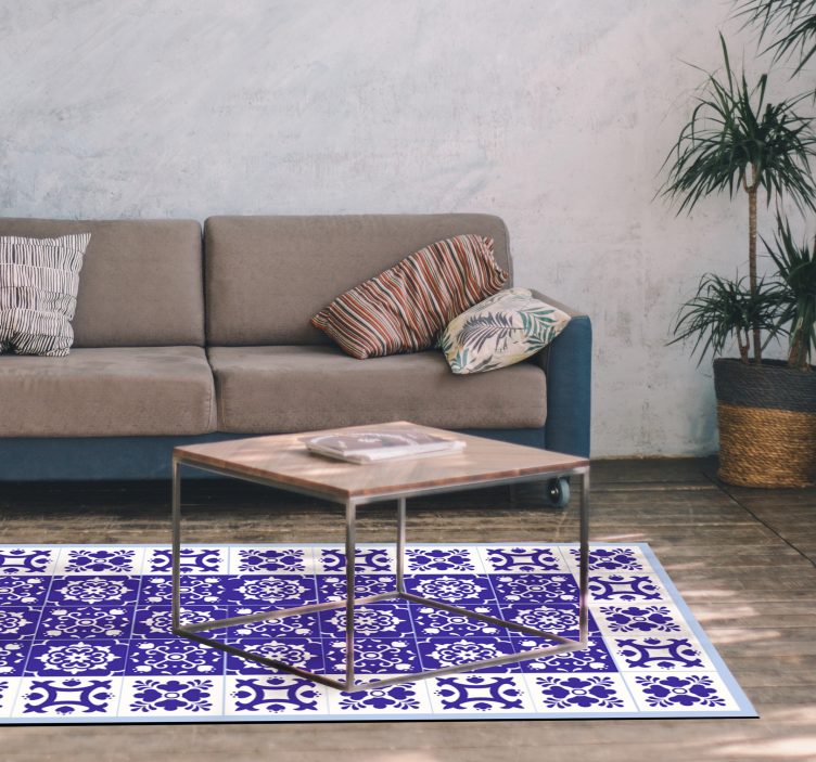 Härlig vit och blå kakelmatta - Tenstickers