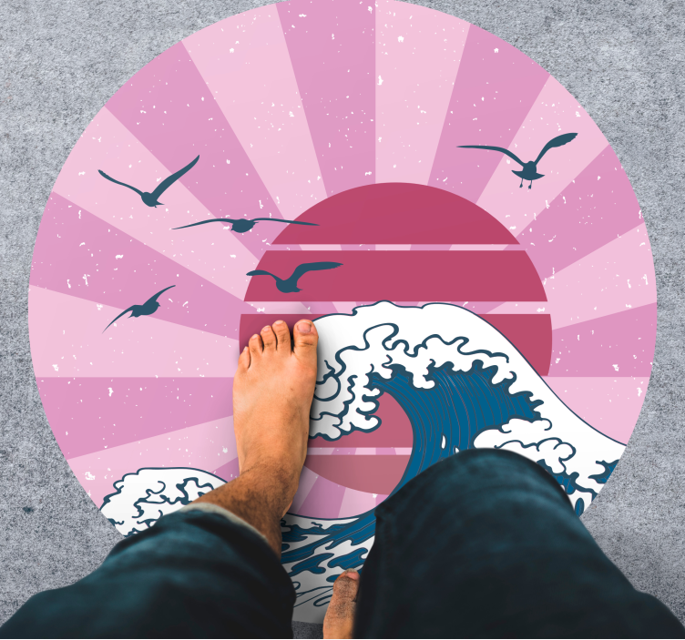 Kanagawa rosa våg Vinylmatta geometrisk - Tenstickers