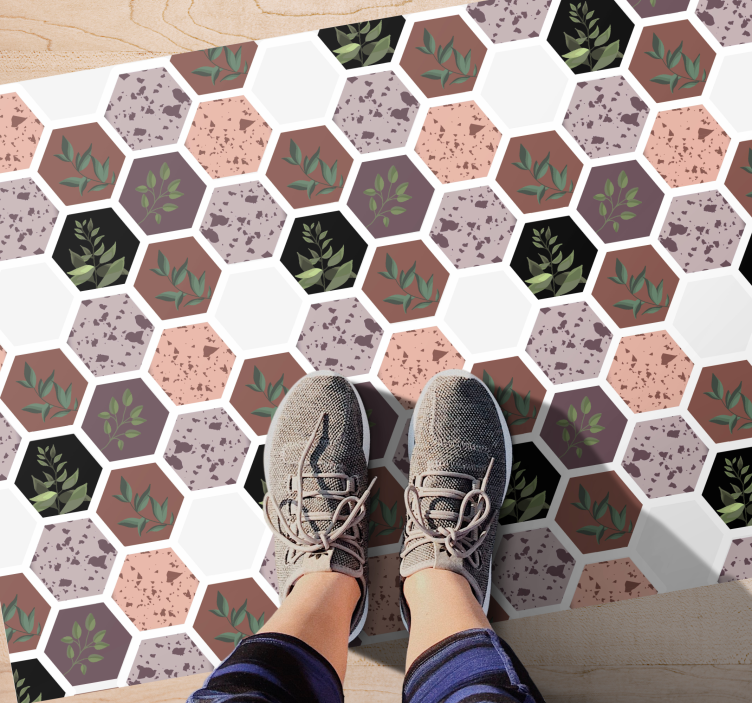 Hexagonalt bladmönster Vinylmatta natur - Tenstickers