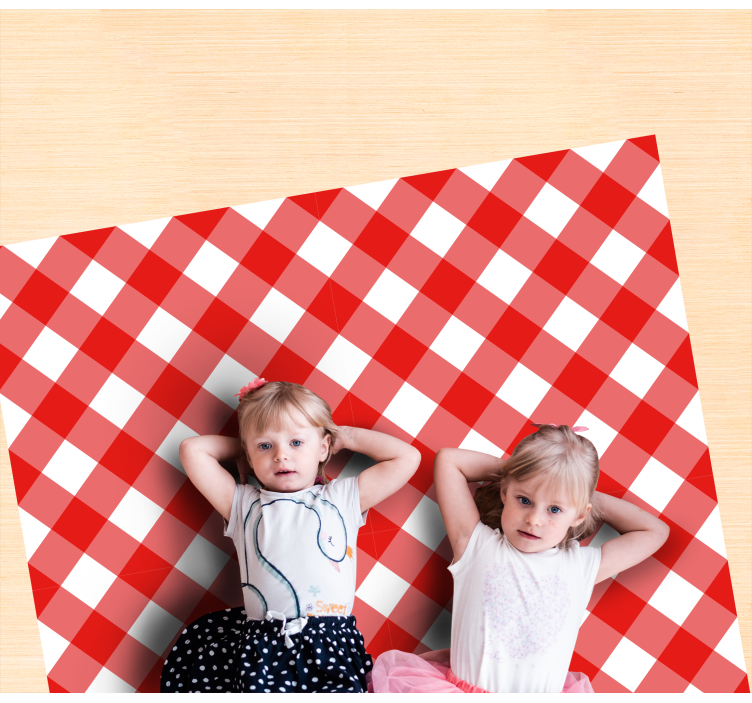 Karmosinrött rutigt motiv Vinlymatta randiga - Tenstickers