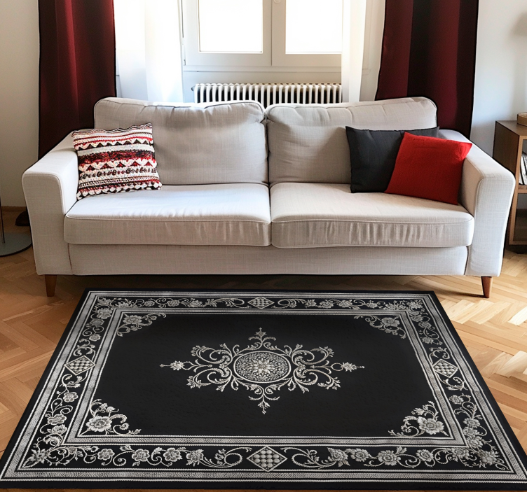 Klassisk orientalisk design Vinylmatta svart - Tenstickers