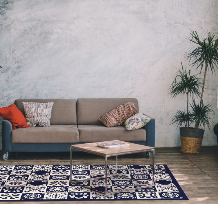 Kök vinyl matta blå rutor kakel - Tenstickers