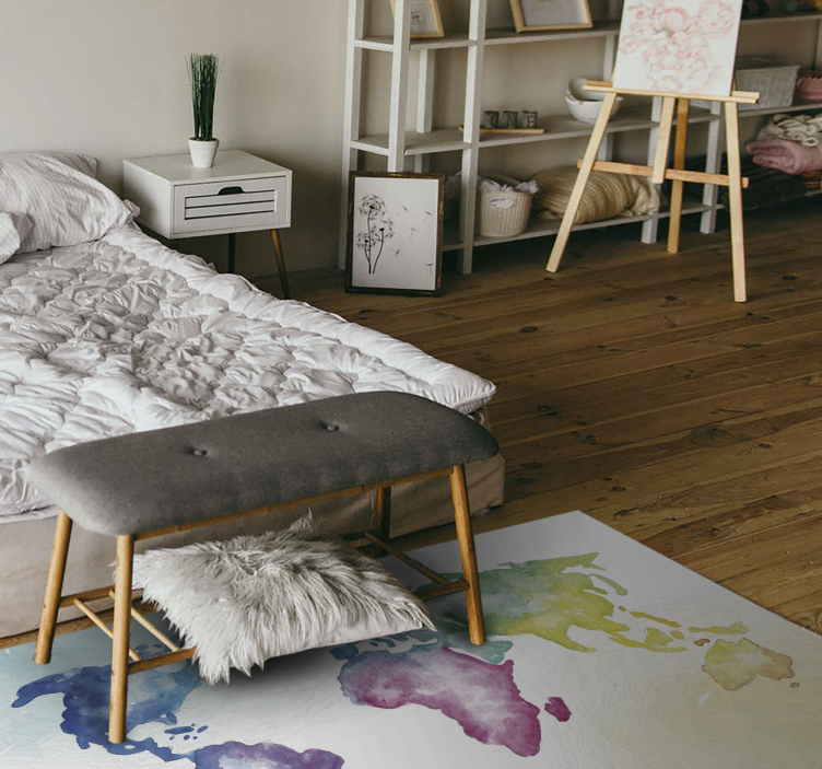 Livfull global karta Vinylmatta Världskarta - Tenstickers