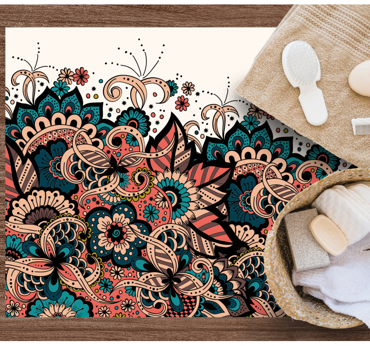 Livfulla blommiga element Vinylmatta Mandala - Tenstickers