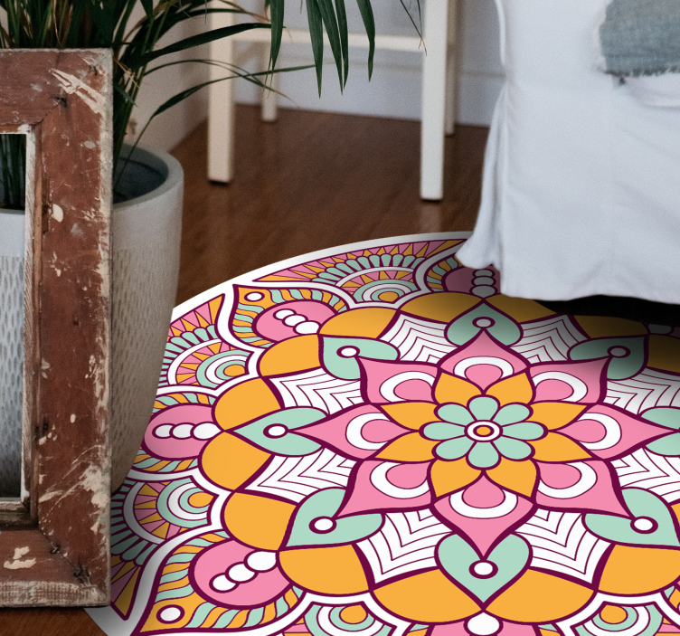 Livligt blommigt koncept Vinylmatta Mandala - Tenstickers