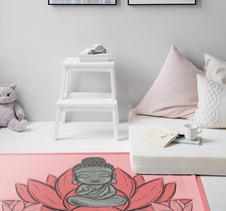 Lotus och tecknad buddha blommig matta - Tenstickers