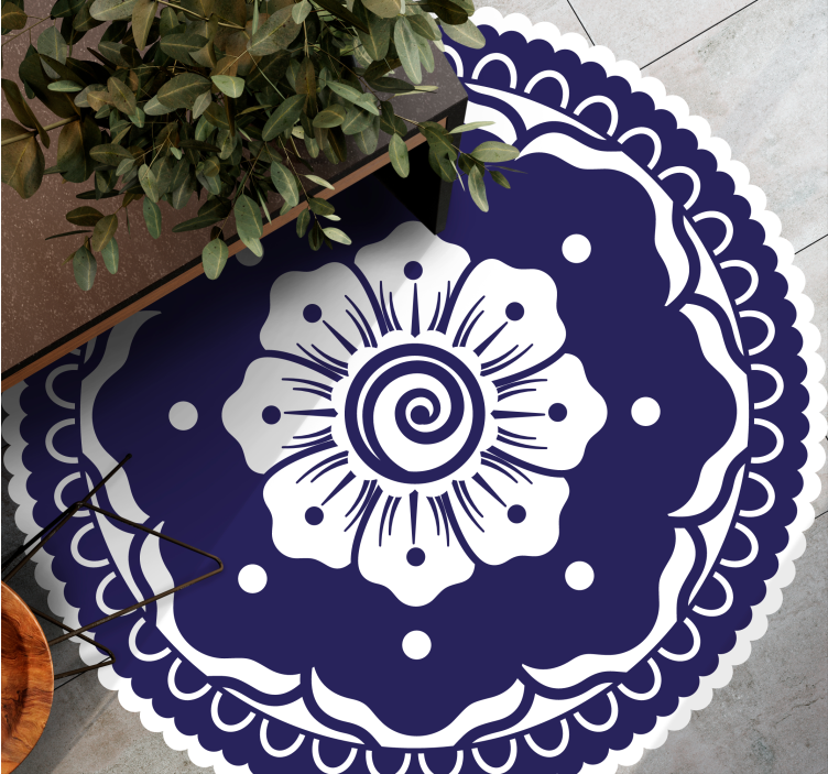 Marinblå blomsterarrangemang Vinylmatta Mandala - Tenstickers