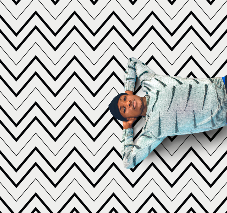 Svart vit zig zag mönster fyrkantig vinylmatta - Tenstickers