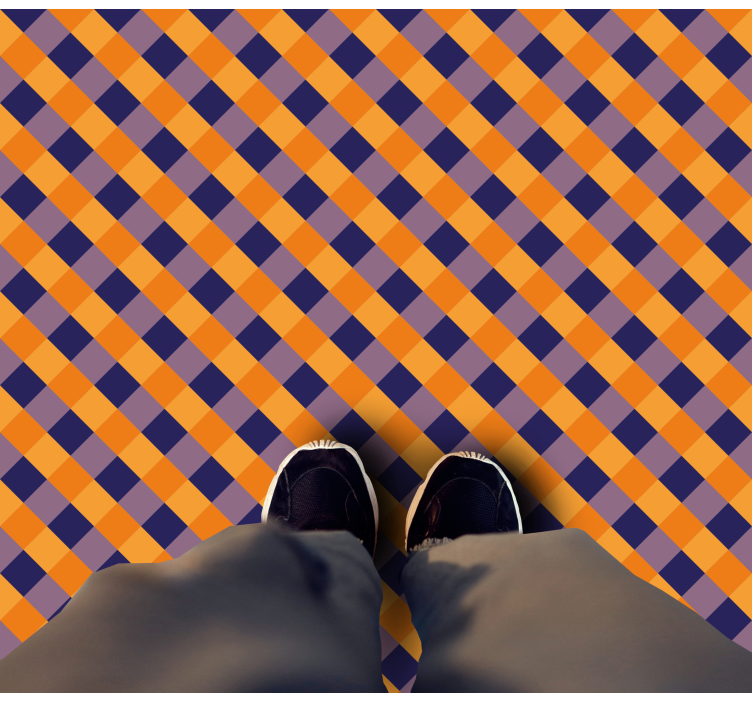 Orange och blå mönstrad fyrkantig vinylmatta - Tenstickers