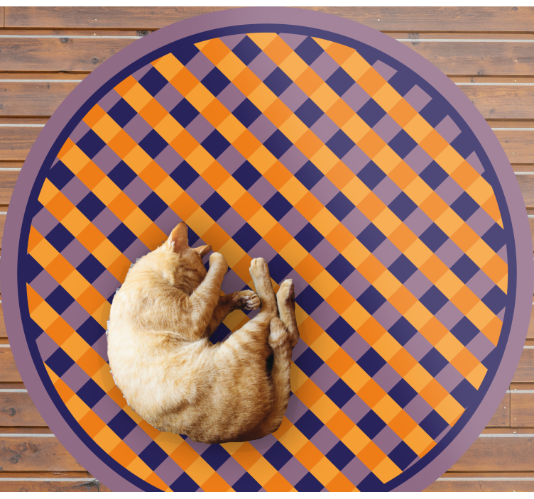 Orange och blå mönstrade rutor cirkulär matta - Tenstickers