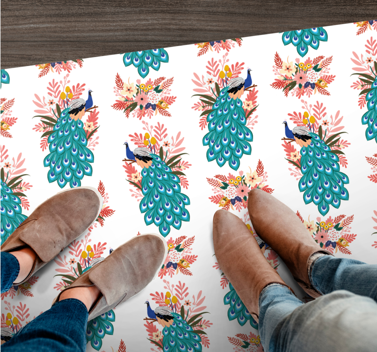 Påfågelblommönster Vinylmatta blommor och växter - Tenstickers