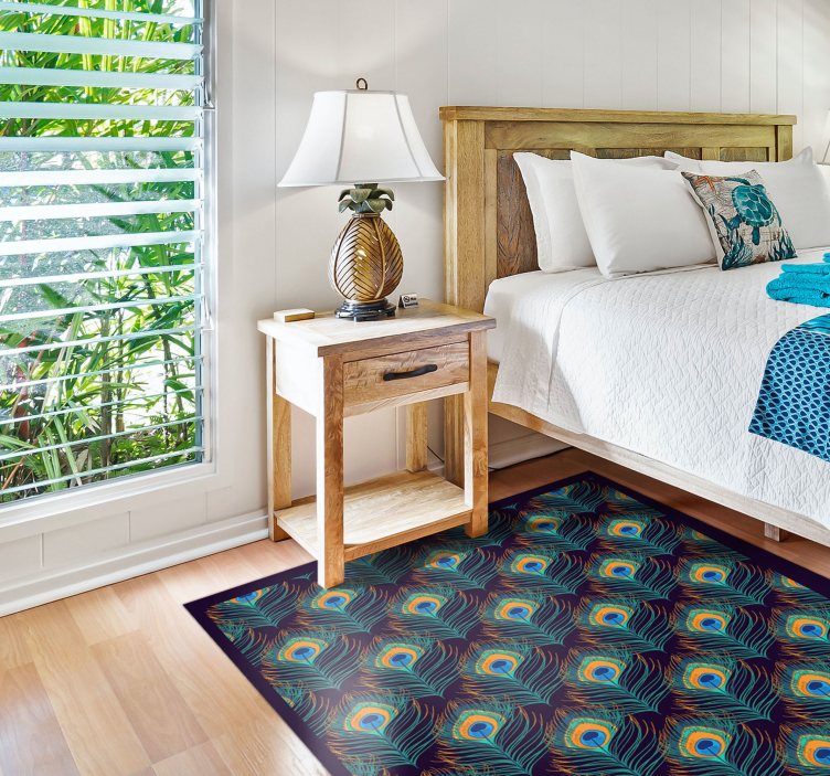 Påfågelfjädermotiv Vinylmatta sovrum - Tenstickers