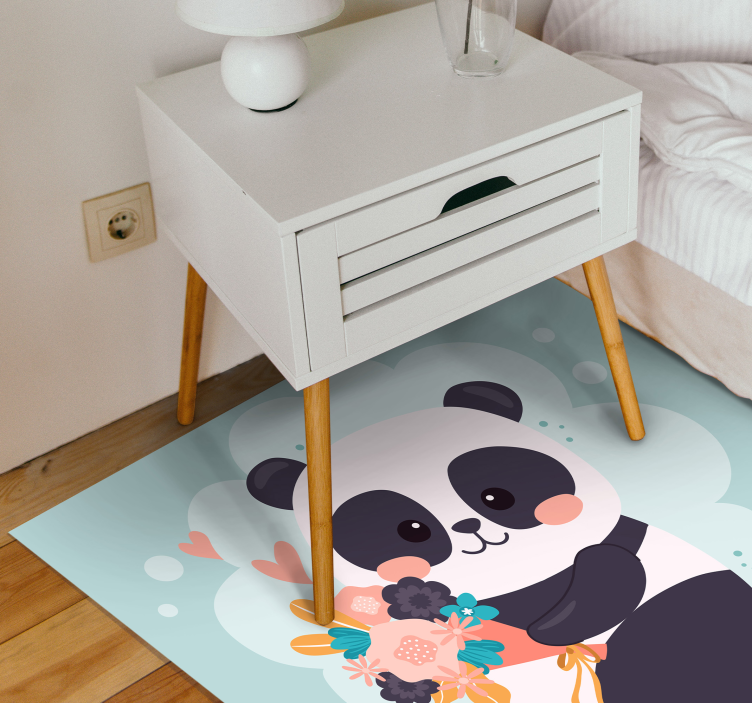 Panda med blommor Vinylmatta Barn - Tenstickers