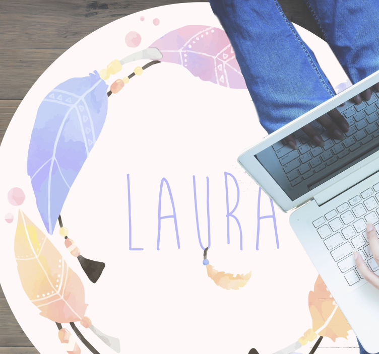 Personlig fjädercirkel Vinylmatta namn - Tenstickers