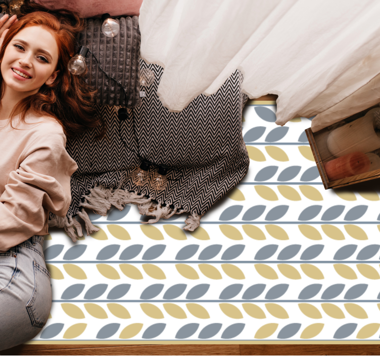 Ränder med lövmönster Vinylmatta natur - Tenstickers