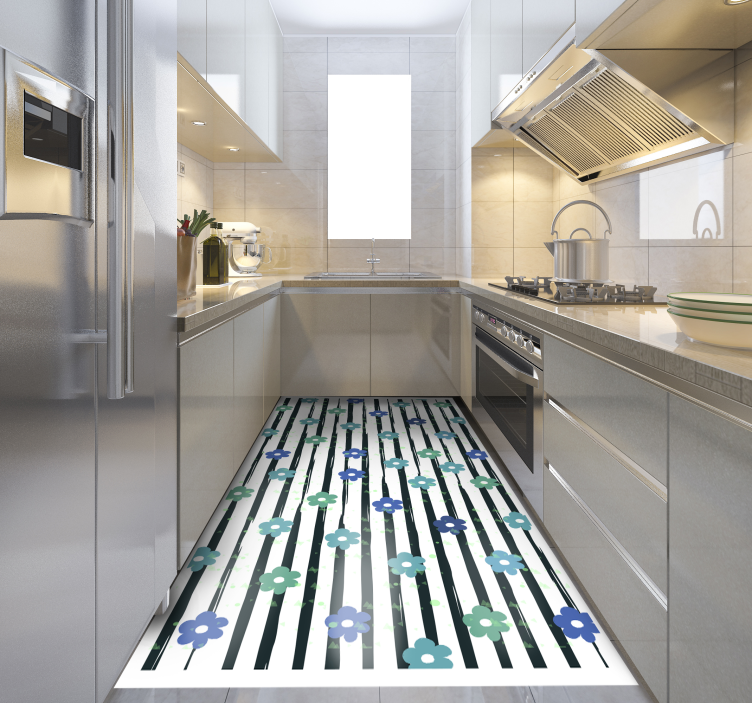 Randig blommig design Vinylmatta Kök - Tenstickers