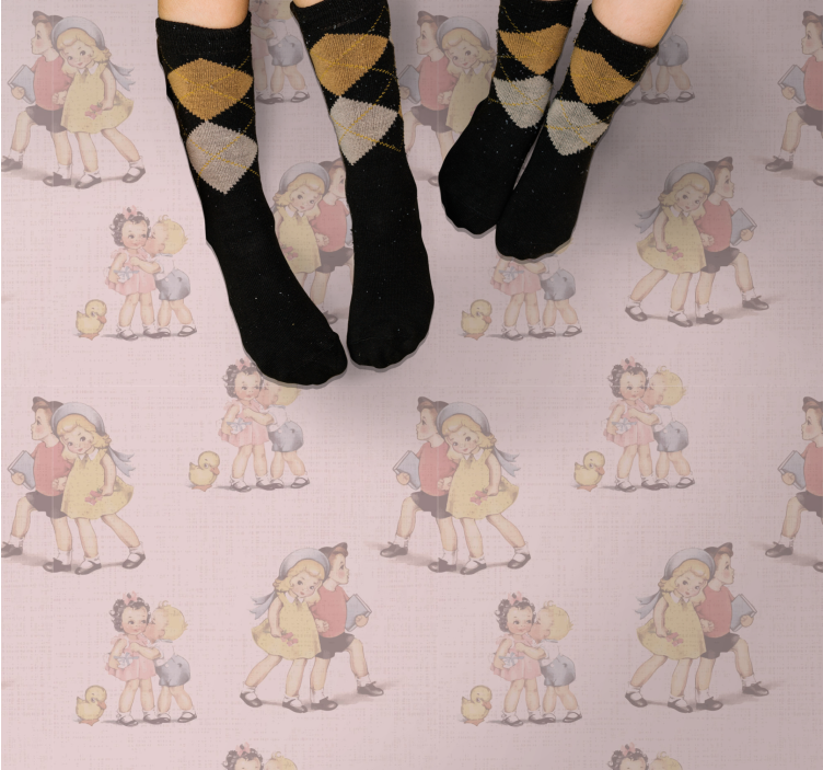 Retro lekfulla vänner Vinylmatta Barn - Tenstickers