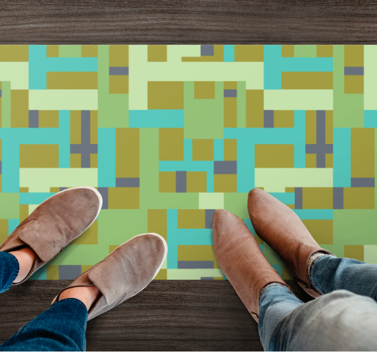 Retro rektangel mönster grön nyans vintage matta - Tenstickers