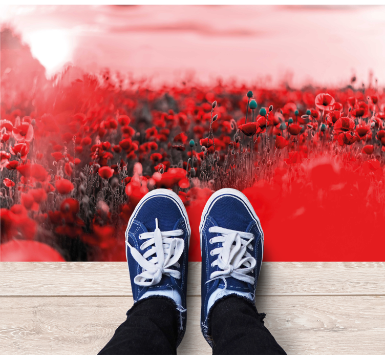 Röd blommig scen Vinylmatta blommor och växter - Tenstickers