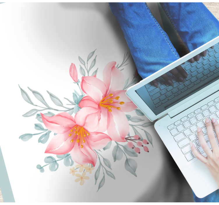 Rosa blommig elegans Vinylmatta blommor och växter - Tenstickers