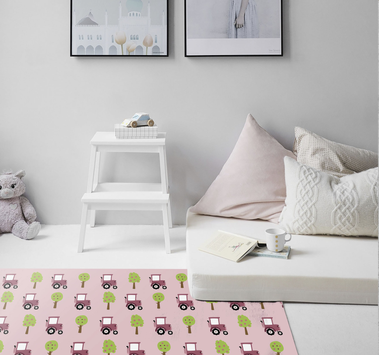 Rosa traktormönster barn vinyl matta - Tenstickers