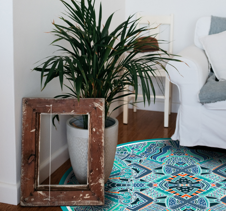 Runda etniska vinylmatta indiska fjädrar - Tenstickers