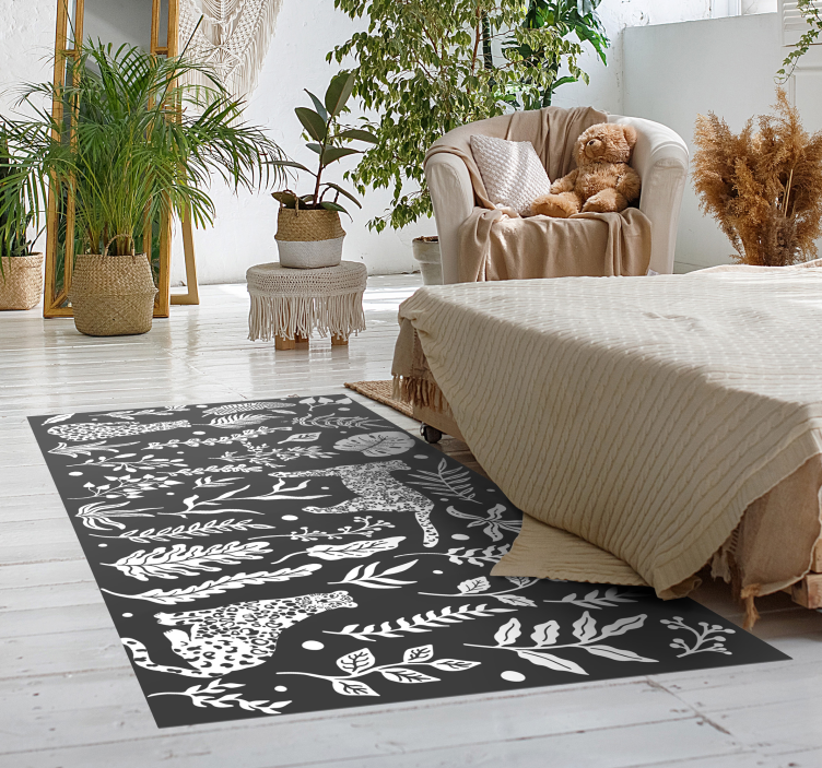 Monstera och leoparder Vinylmatta natur - Tenstickers