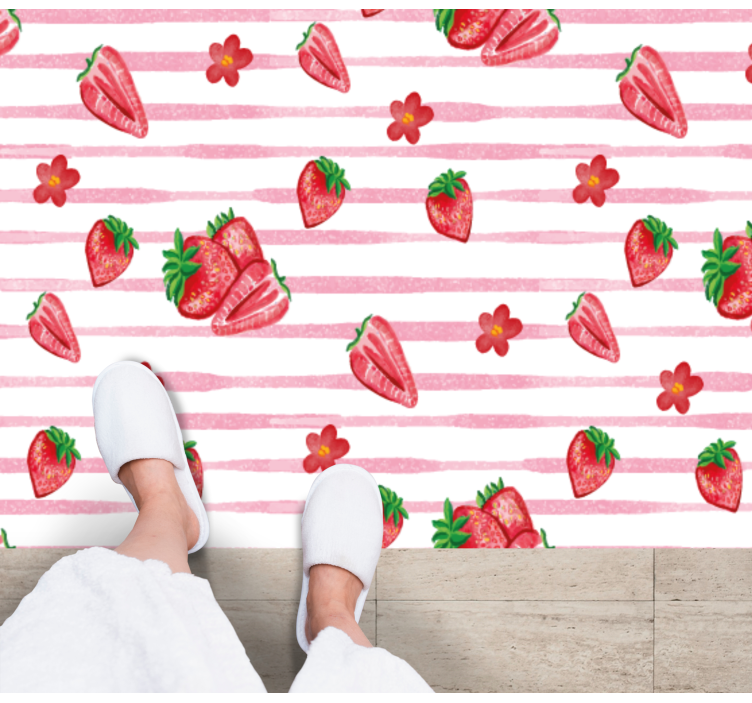 Sömlösa jordgubbar på randig golvmatta - Tenstickers