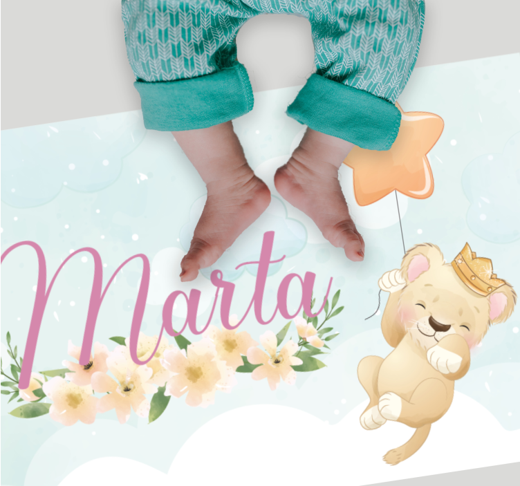 Lejon med luftballong och namn Vinylmatta daghem - Tenstickers