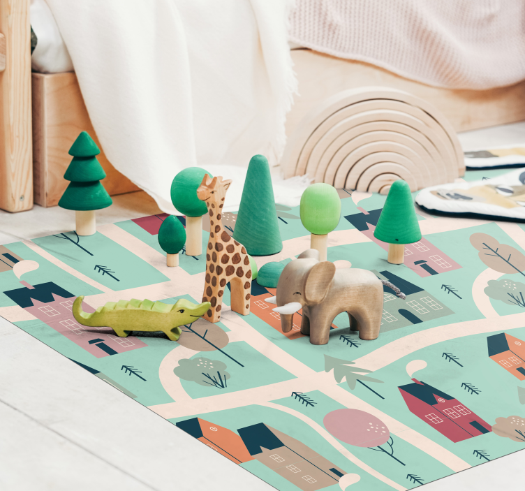 Söta barn vägkarta mönster väg matta - Tenstickers