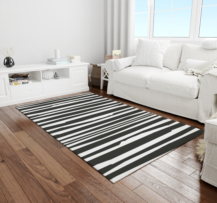 Striped Monochrome Design Vinlymatta randiga - Tenstickers