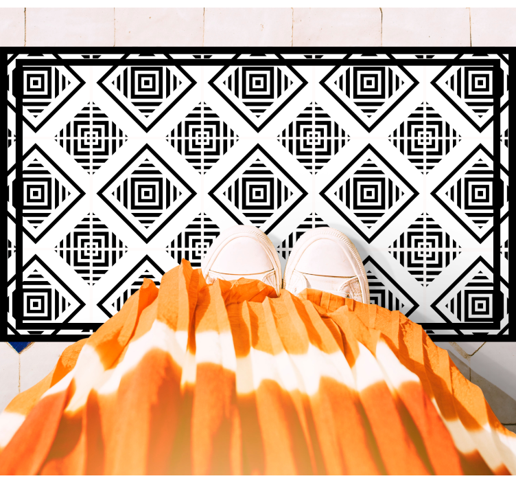 Svarta trianglar och rutor mönster kakel matta - Tenstickers