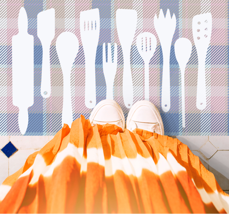 Tartanmönster med redskap modern matta - Tenstickers