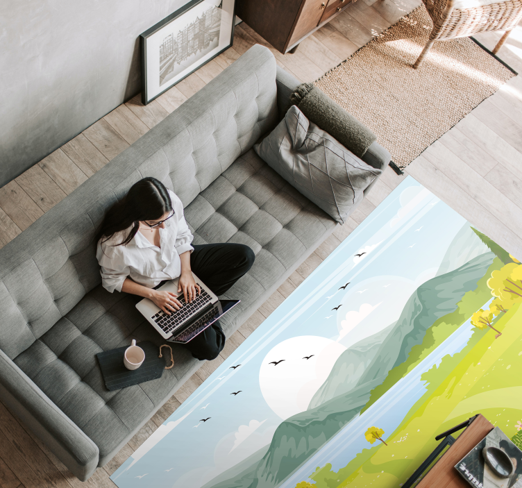 Tecknad berglandskap vinyl matta - Tenstickers